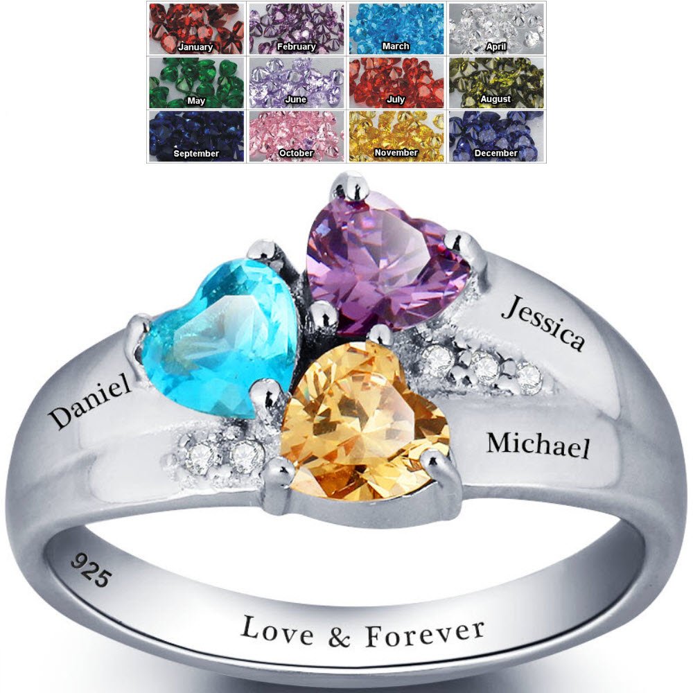 Mothers ring with birthstones and names