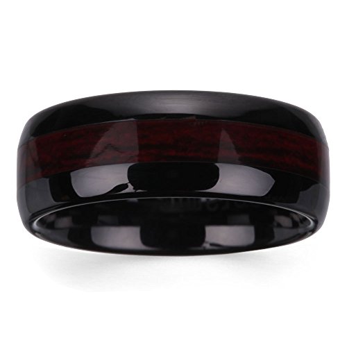 Maple Wood Inlay High Polish Ceramic Domed wooden wedding rings for men