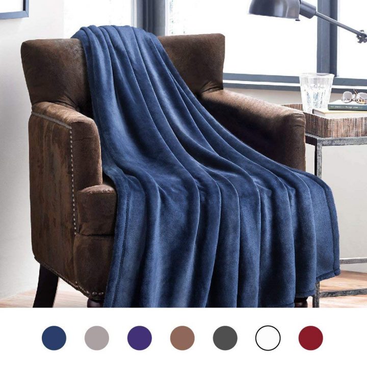Flannel Fleece Luxury Blanket Blue Navy Throw